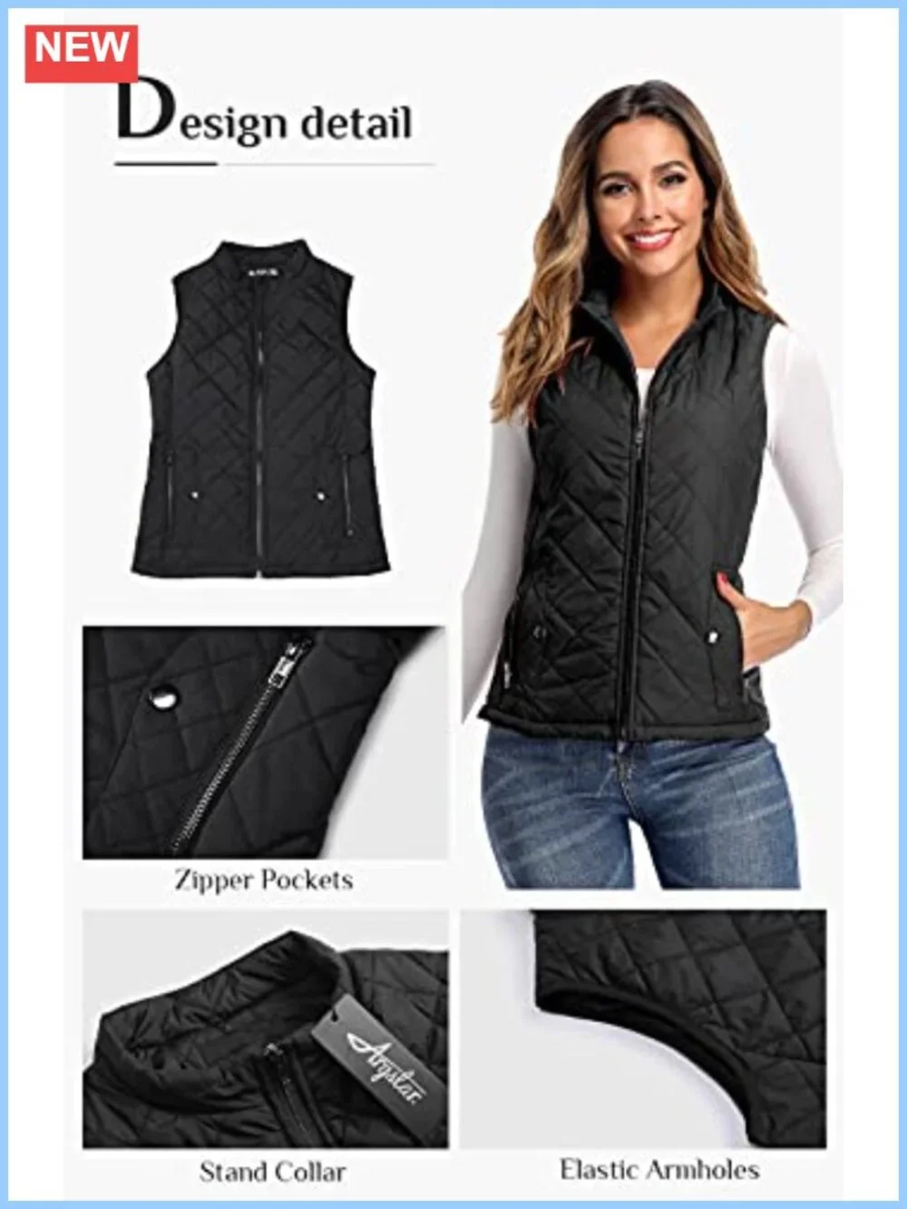 Women's Quilted Puffer Vest Sleeveless Zip Front Lightweight Padded Gilet